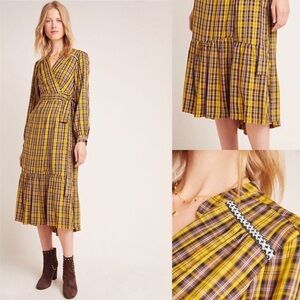 Anthropologie yellow plaid dress